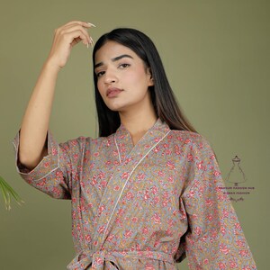 Handmade Floral Print Cotton Kimono Robe - Boho Beach Cover-Up