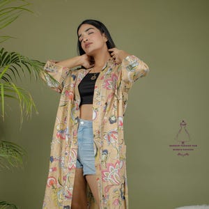 Handmade Block Print Cotton Kimono Robe: Tiger Stripe Beach Cover-Up