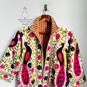 Peacock Embroidery Suzani Jacket: Handmade Cotton Indian Coat