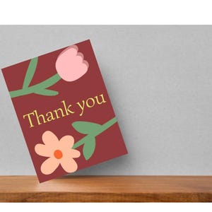 Eenvoudige bloemenbedankkaart – minimalistisch botanisch ontwerp, blanco binnenkant, wenskaart voor bruiloften, douches of persoonlijke notities