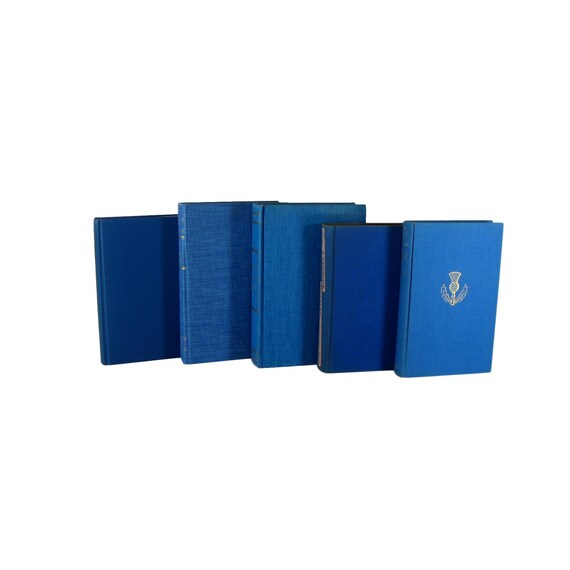 Blue Decorative Book Set For Shelf Decor Old Books Shelf Etsy