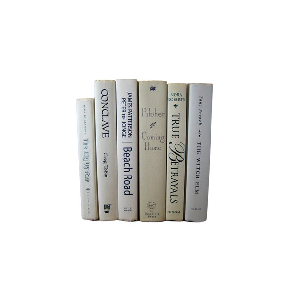 Beige Ivory White Decorative Books With Blue Lettering Mantel Etsy