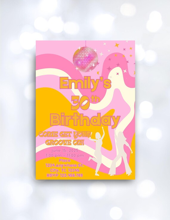 Groovy Disco Party Editable Custom Invitation