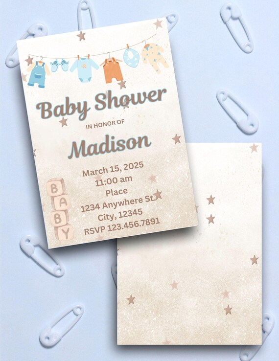 Baby Shower Boy Clothesline Stars Editable Digital Download