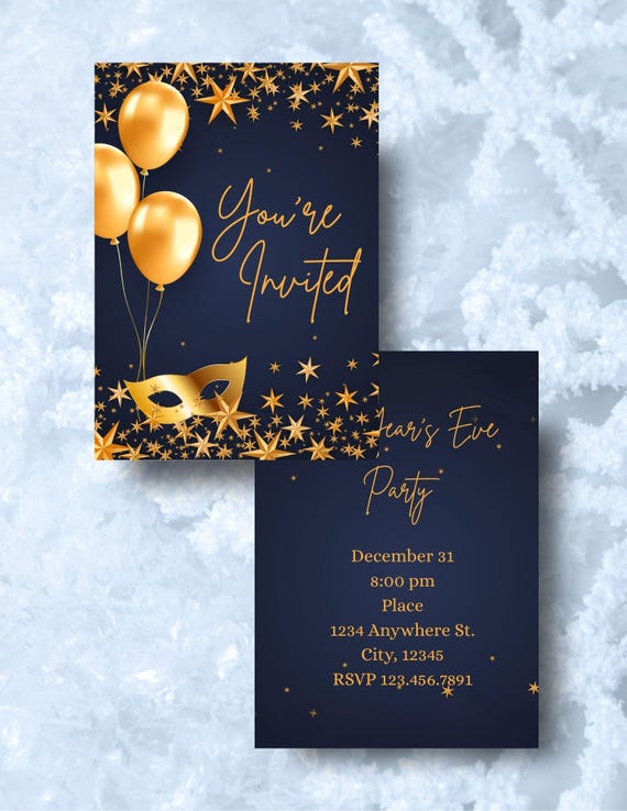 New Year's Eve Blue & Gold Party Digital Invitation