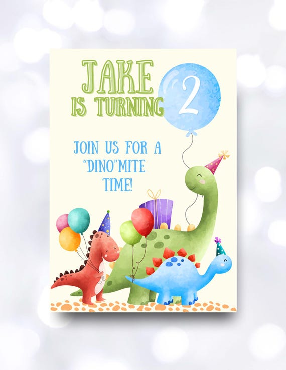 Little Dinosaur Watercolors Editable Custom Invitation