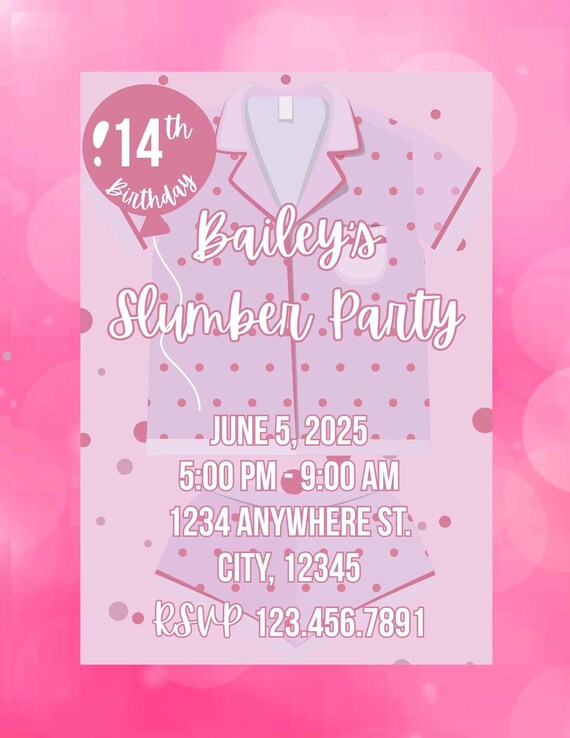 Slumber Party Pink Polka Dots Editable Custom Invitation