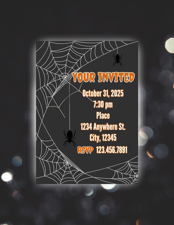 Halloween Spiders & Cobwebs Halloween Digital Invitation