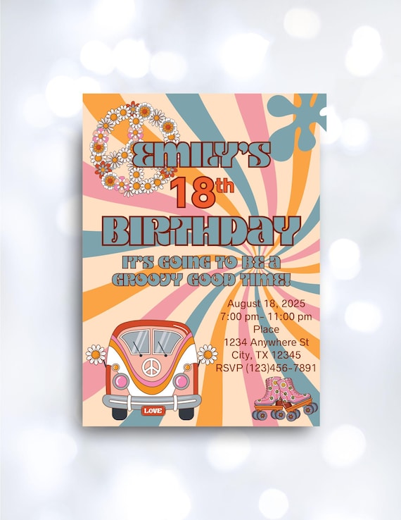Groovy Party Editable Custom Invitation