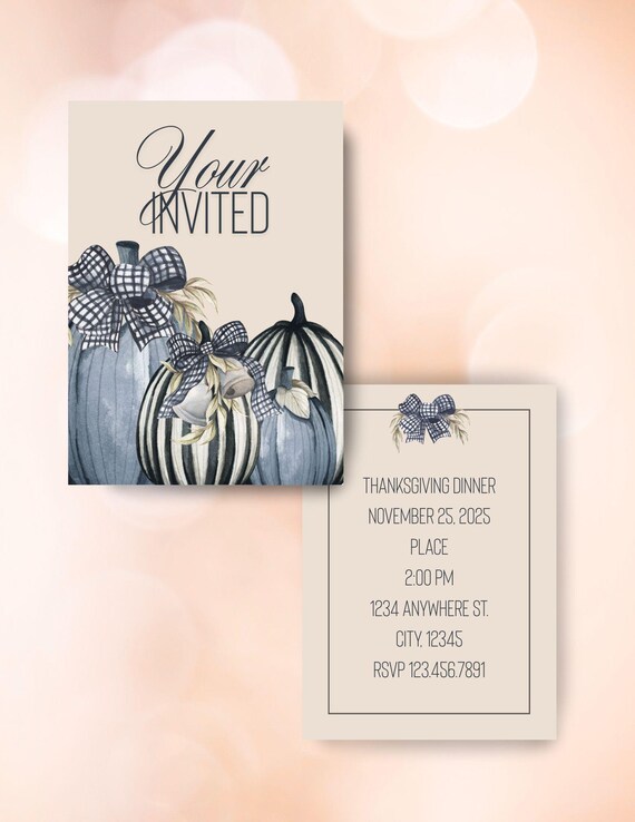Black, Gray, & White Thanksgiving Pumpkins Digital Invitation