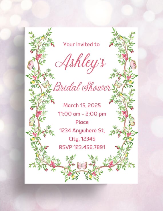 Bridal Shower Butterflies Editable Custom Invitation