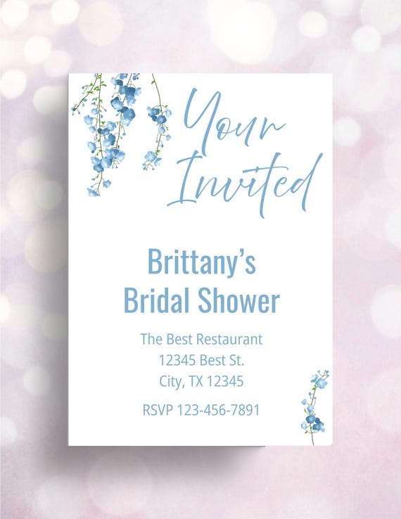 Bridal Shower Blue Flowers Editable Custom Invitation