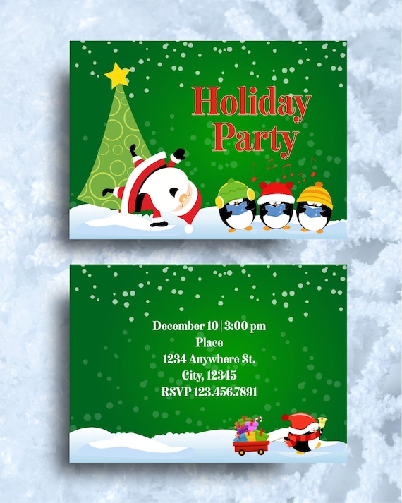 Holiday Party Santa & Penguins Digital Invitation