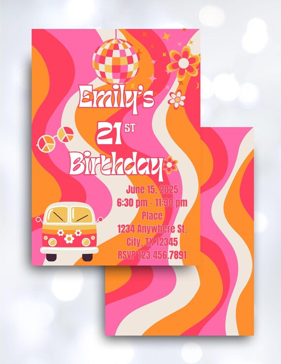 Groovy Party Editable Custom Invitation