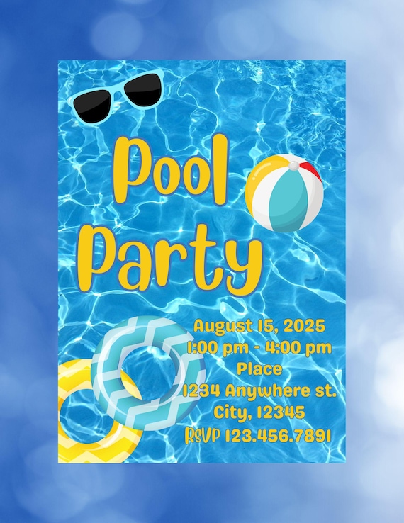 Pool Party Editable Custom Invitation