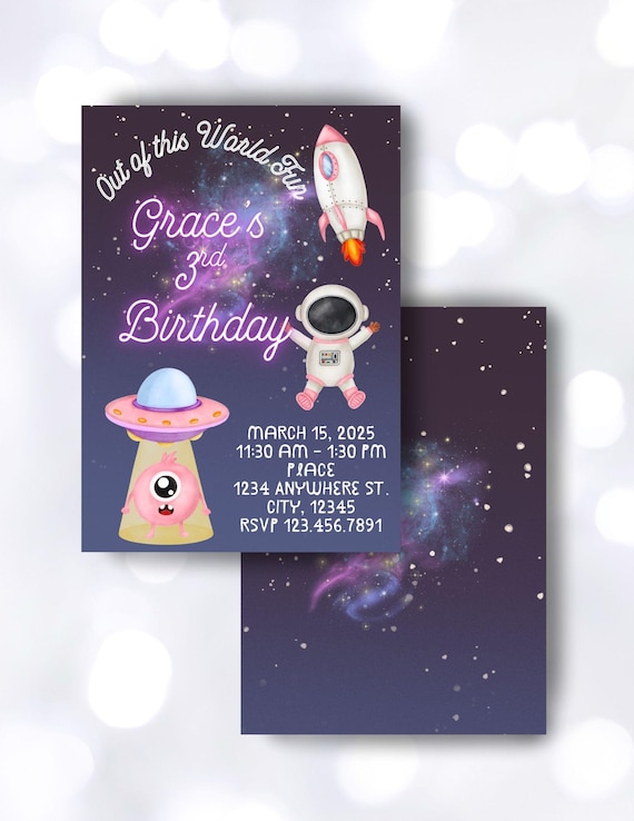 One, Two, Three Blast Off Digital Birthday Invitation