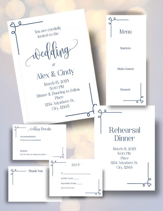 Simple Navy Hearts Wedding Digital Invitation