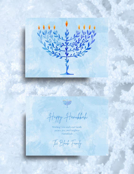 Hannukah Watercolor Menorah Digital Greeting Card