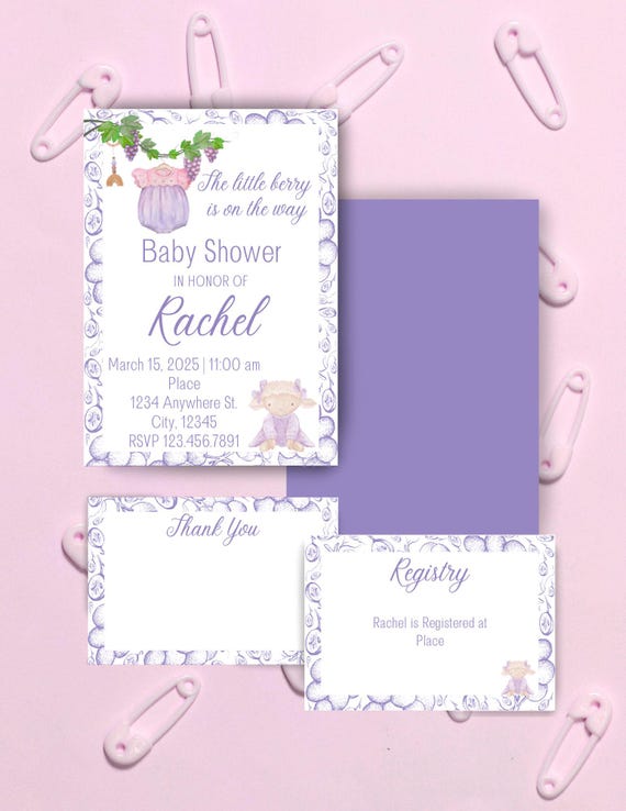 Berry Little Lamb Baby Shower Digital Invitation