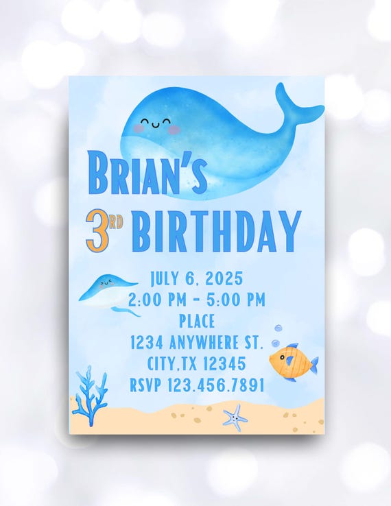 Under the Sea Watercolor Editable Custom Invitation