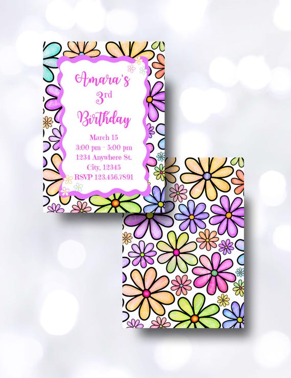 Bright Watercolor Flowers Birthday Digital Invitation