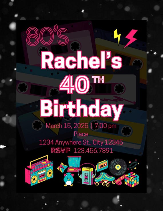1980's Birthday Party Editable Custom Invitation