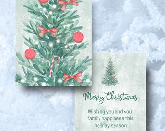 Cartolina di Natale digitale con albero ad acquerello