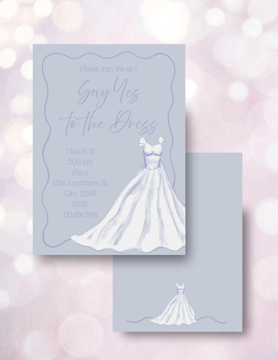Yes to the Dress Blue Watercolor Digital Invitation