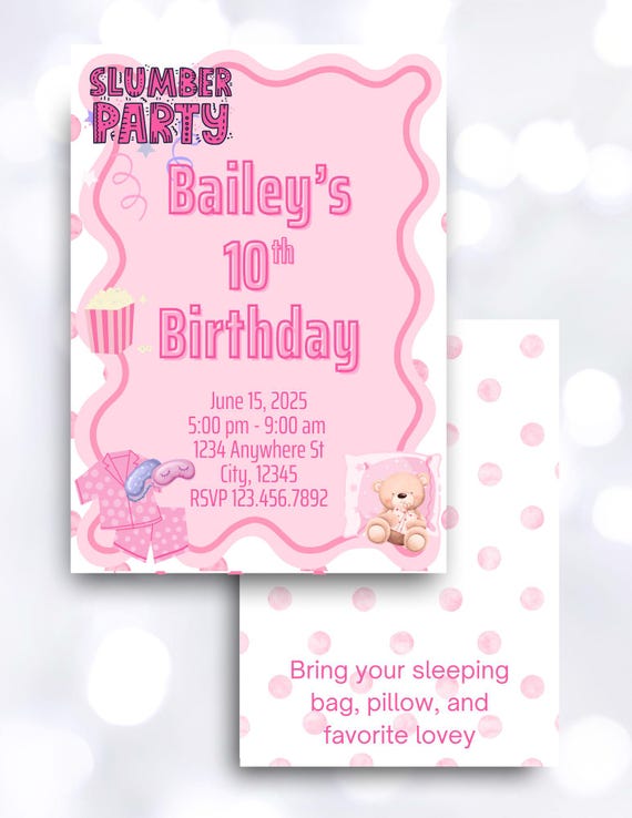 Slumber Party Fun Editable Custom Invitation