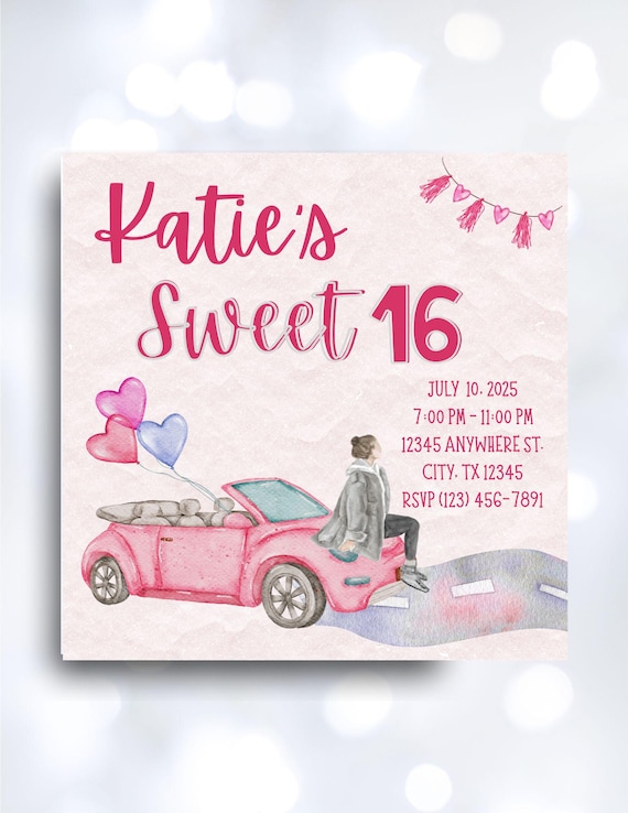Sweet 16 Watercolor Editable Custom Invitation