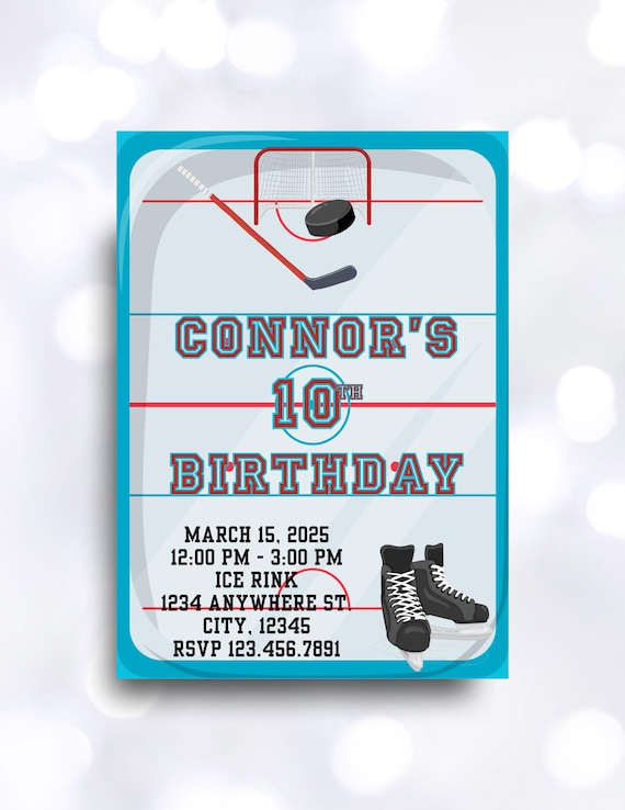Hockey Ice Skating Custom Editable Invitation
