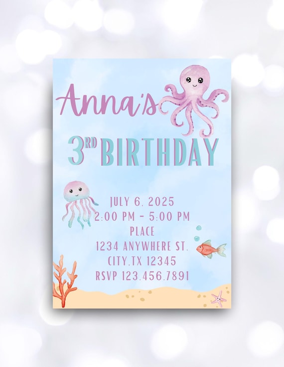 Under the Sea Watercolor Editable Custom Invitation