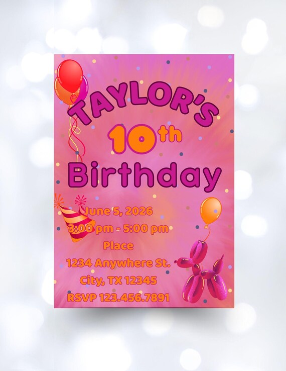 Pink Tie-Dye Editable Custom Invitation