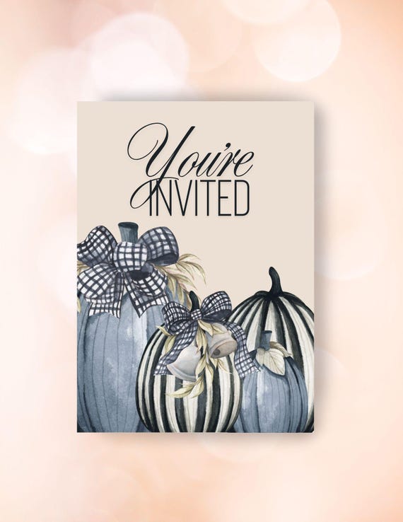 Black, Gray, & White Thanksgiving Pumpkins Digital Invitation