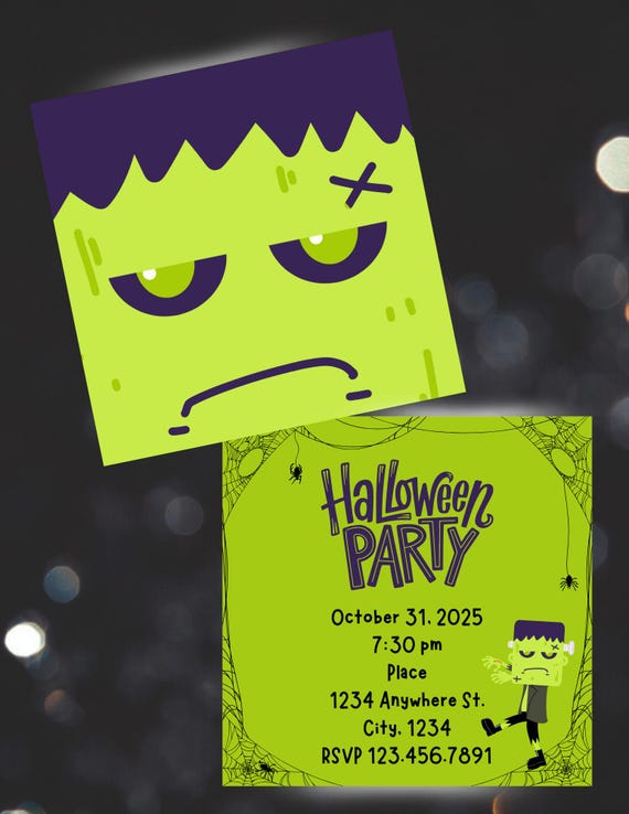 Frankenstein Halloween Party Editable Digital  Invitation