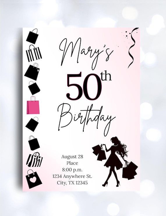 Shopping Birthday Invitation Editable Custom Design