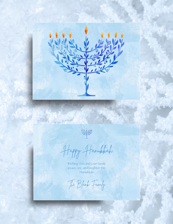Hannukah Watercolor Menorah Digital Greeting Card