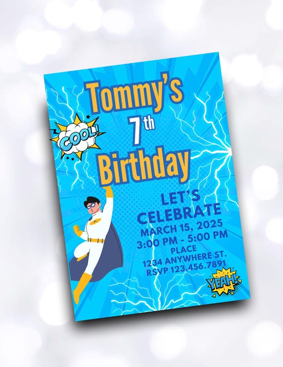 Superhero Birthday Editable Custom Invitation