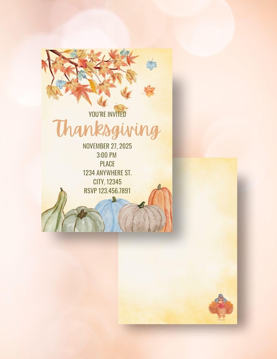 Thanksgiving Falling Leaves & Pumpkins Digital Invitation