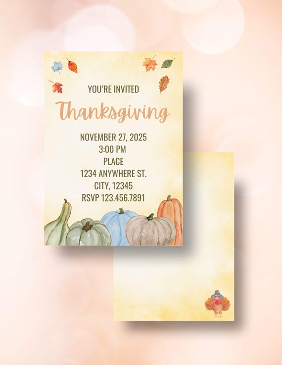 Thanksgiving Simple Falling Leaves Digital Invitation