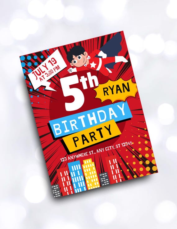 Superhero in Red Editable Custom Invitation