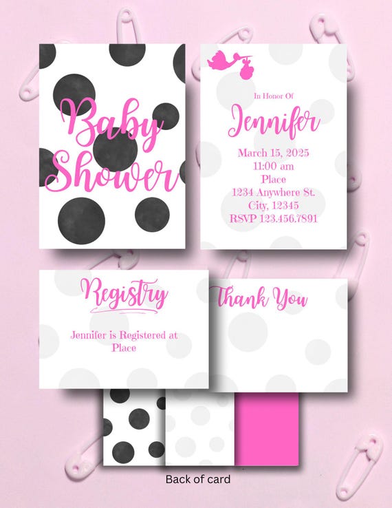 Polka Dots Baby Shower Digital Invitation Set