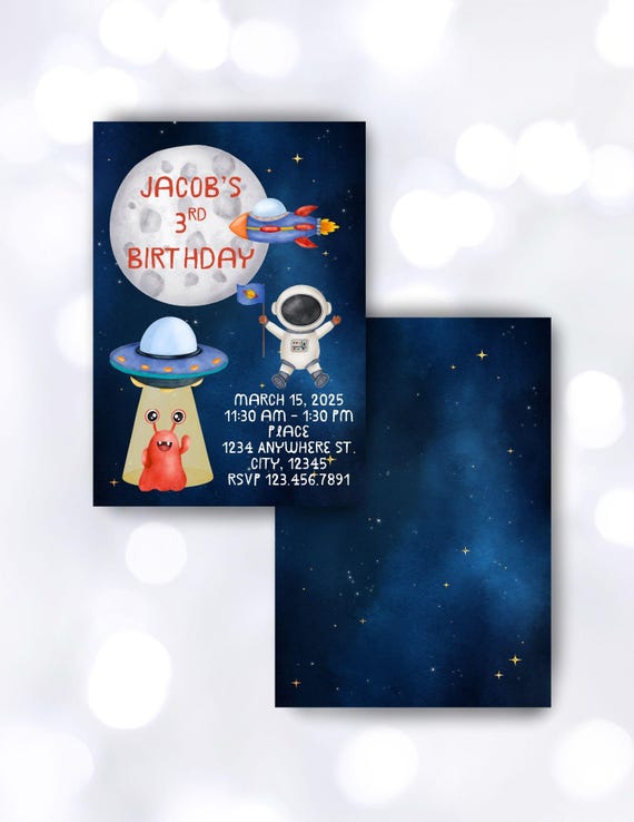 One, Two, Three Blast Off Birthday Digital Invitation