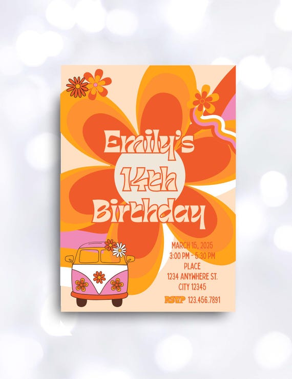 Groovy Flower Bus Digital Invitation