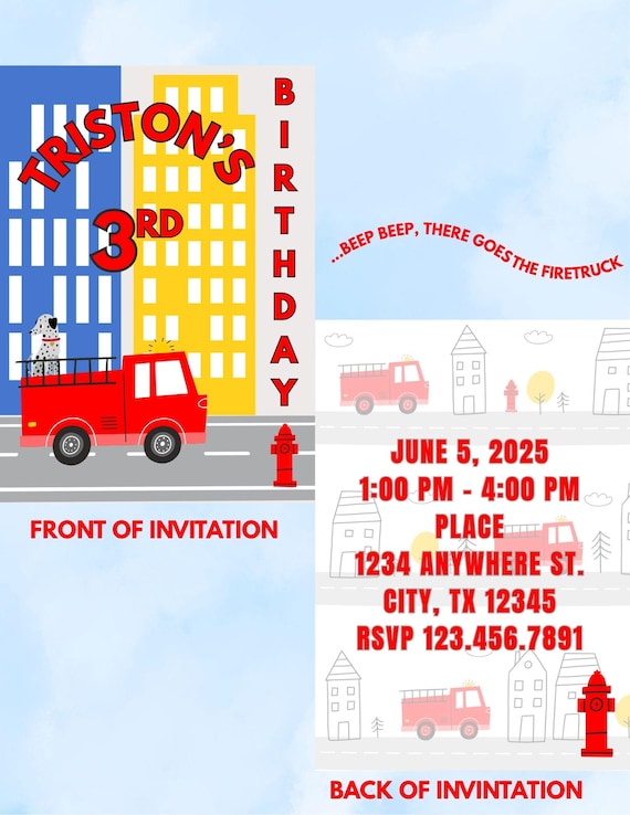 Firetruck Editable Custom Invitation