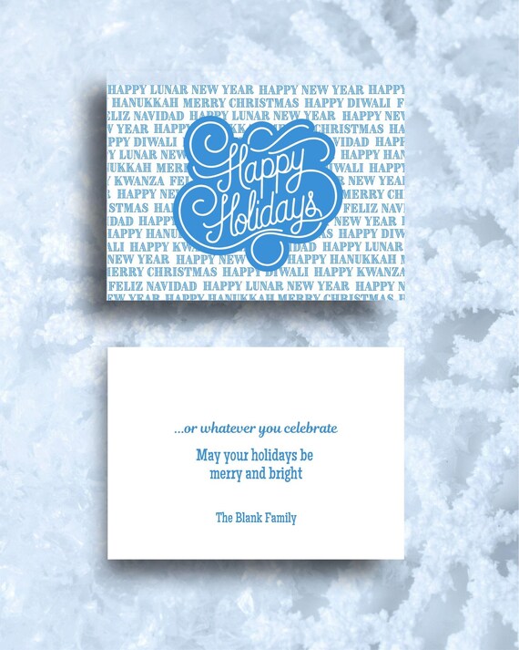Happy Holidays Blue & White Digital Card