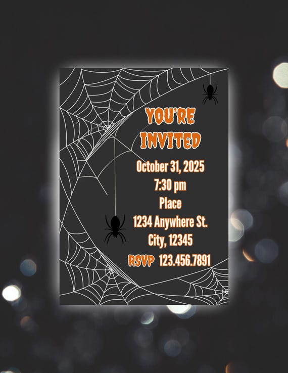 Halloween Spiders & Cobwebs Halloween Digital Invitation