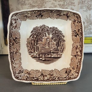 Antique Mason&#39;s Vista Brown Transferware Serving Bowl