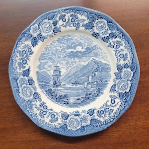 Royal Warwick Blue and White Transferware Lochs of Scotland Dinner Plates (2)- Loch Oich