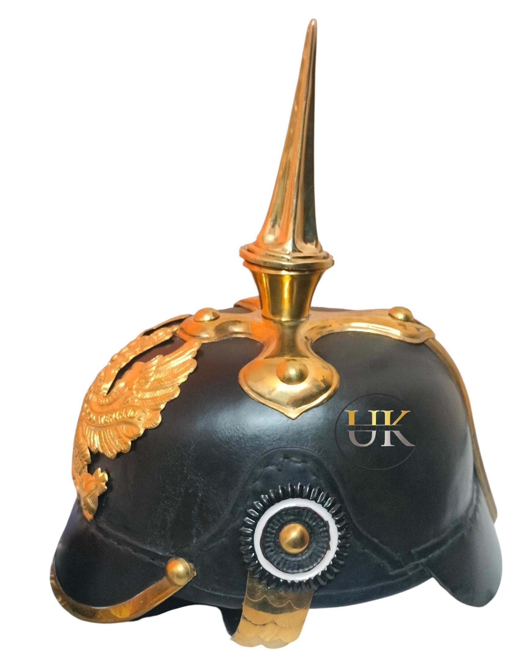 プロイセン帝国軍ピッケルハウベヘルメット：スパイク付き革製、ドイツ